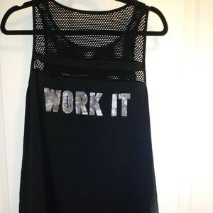 Torrid  Active black tank mesh top Camo lettering